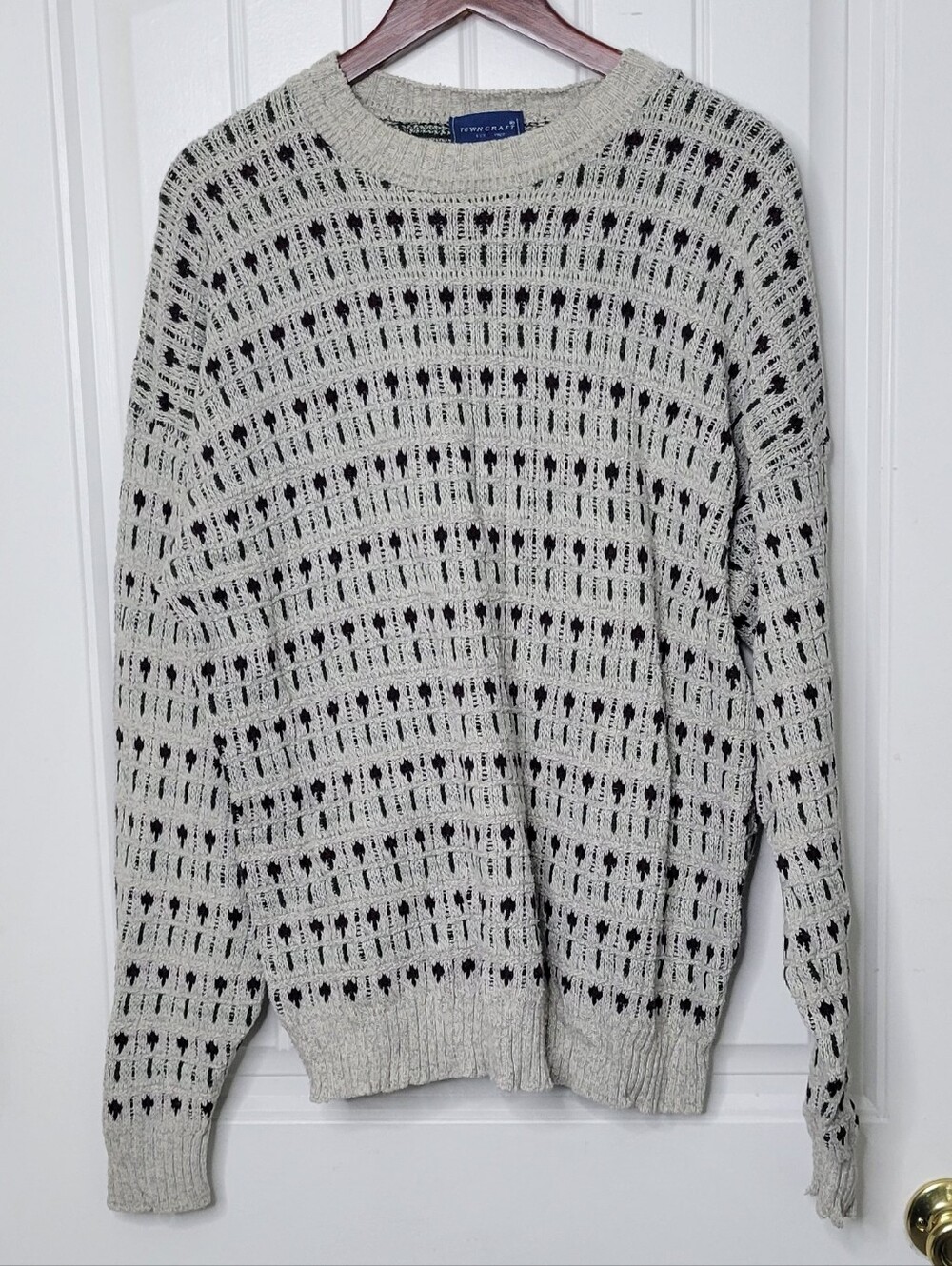 Towncraft Light Gray Crewneck Sweater with Green Detail